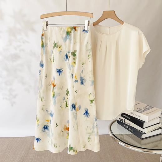 「自」全新升级【铂金会员293/天猫389/差价96】(11423)洛诗琳法式优雅晕染印花醋酸缎面鱼尾裙2025夏季显瘦包臀裙 商品图0