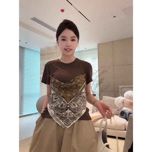 COCO ZONE 刘一一  【天丝羊毛混纺】圆领复古印花T恤CD2A1151 商品图0