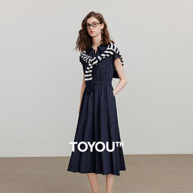 初语肌理感连衣裙女夏季POLO领宽肩无袖气质收腰衬衫裙