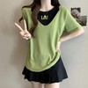 丁摩 夏季新款洋气短袖t恤女宽松遮肉显瘦假两件上衣女5ZF-D31 商品缩略图2