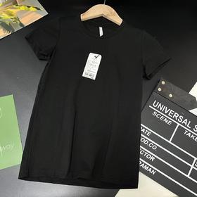 【选2件15元-NO退】130 黑色中长95%棉短袖-微脏-喜出