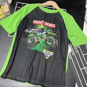 【选2件15元-NO退】10/12绿色拼黑汽车潮牌短袖-微脏-喜出