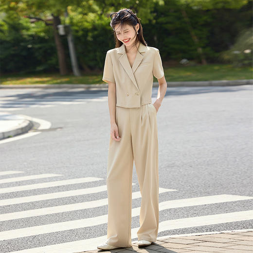 【专属特价】熙世界夏季西装套装女薄款休闲通勤职场短袖西服外套阔腿裤两件套 商品图4