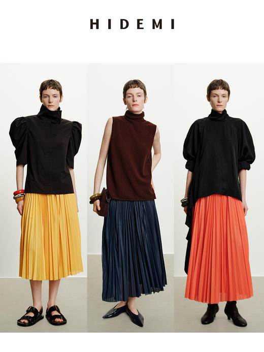 HIDEMI 极简灵动飘逸百褶短裙可再生纤维松紧腰设计感半身裙 商品图6