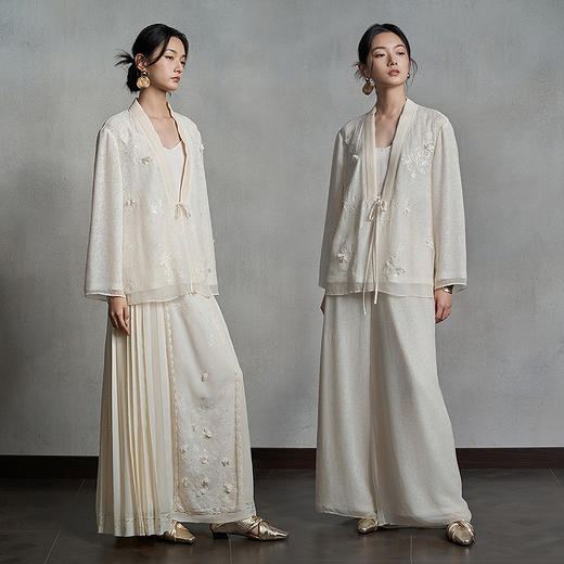 【林栖设计小店】【手工钉花】羊毛混纺真丝衫新中式2025秋季新款外套女1953014 商品图3