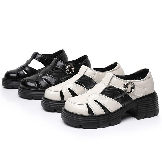 丁摩 包头罗马凉鞋女夏季新款复古松糕厚底防滑百搭镂空真皮软底鞋5ZF-3376 商品图4