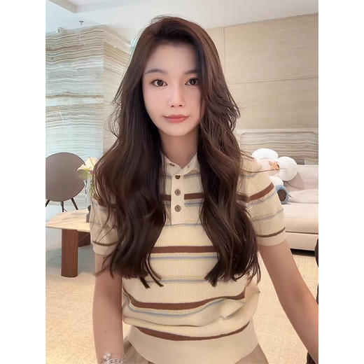 COCO ZONE 刘一一【100棉】Polo领精致纽扣毛织短袖CD1A0936 商品图0