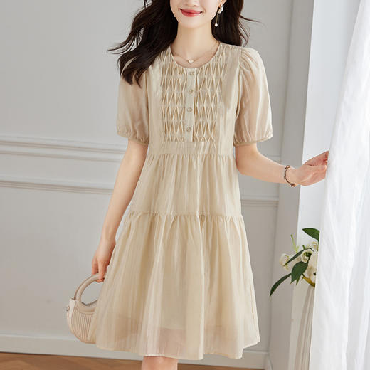 百媚生 天丝连衣裙女中长款裙子夏季新款收腰修身A字裙35002 商品图3