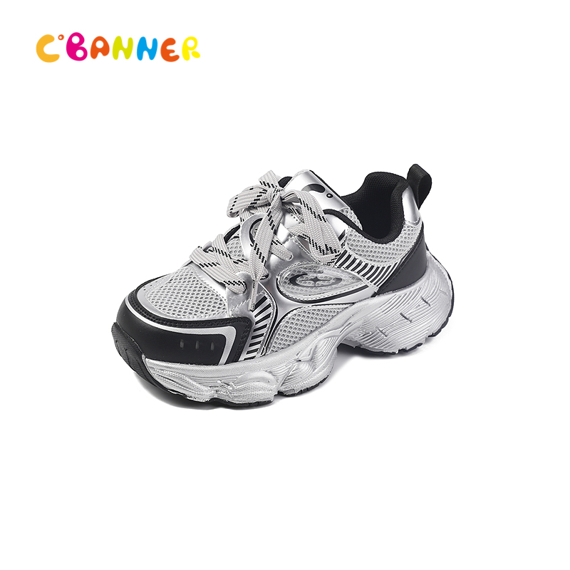 千百度秋季潮酷机能感金属流光拼接鞋面运动鞋童鞋A25425606