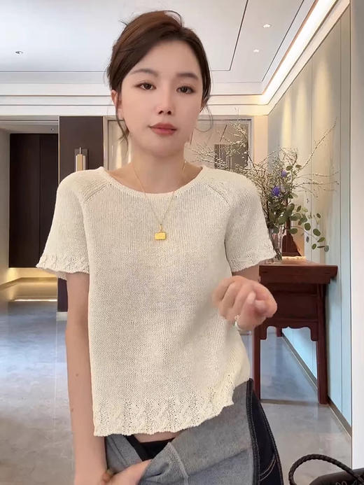 COCO ZONE 刘一一2025新款设计感拼接绞花短款针织衫CD2A0197 商品图0