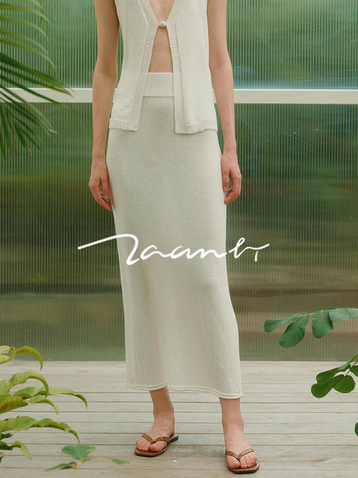 ZAANLI｜ZNSS25044 亚麻粘纤微光卷边针织半裙 [ 浅银白 / 雾黑 ] 商品图5