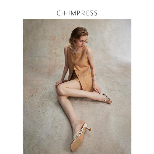 【现货+预售】C+IMPRESS/西嘉混色亚麻 老钱风套装女夏通勤无袖马夹短裤两件套MJ2502127 商品图3
