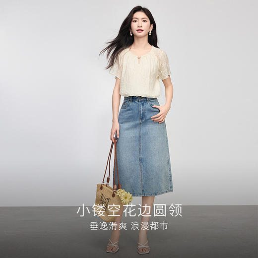 熙世界飞飞袖天丝雪纺衬衫女2025夏日新款轻中式蝴蝶纱盘刺绣上衣 商品图2