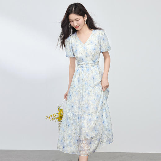 熙世界南法假日碎花连衣裙女2025夏季新款浪漫复古收腰V领长裙子 商品图4
