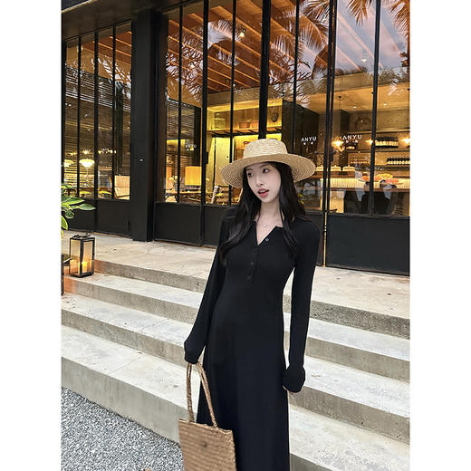 EKOOL衣库气质圆领长袖连衣裙女春秋2025新款修身显瘦内搭长裙子 商品图2