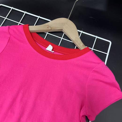 【选2件15元-NO退】130玫红蝴蝶结纯色短袖-微脏-喜出 商品图1