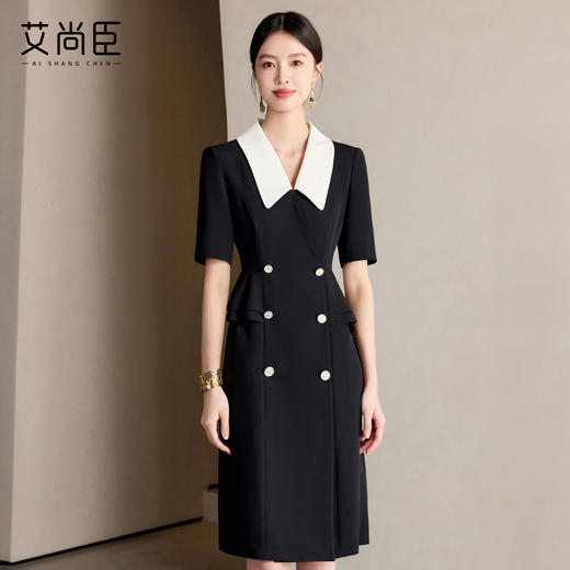 艾尚臣职业连衣裙女2025年新款小黑裙夏季珠宝店售楼部案场OL裙子 商品图1