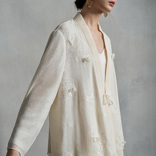 【林栖设计小店】【手工钉花】羊毛混纺真丝衫新中式2025秋季新款外套女1953014 商品图2