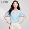 【专属特价】熙世界设计感串珠圆领衬衫女夏季度假风蓝色小衫短袖上衣2025新款 商品缩略图0