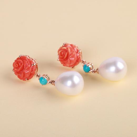 【玫瑰之约】珊瑚珍珠耳坠   SH12505027 商品图1