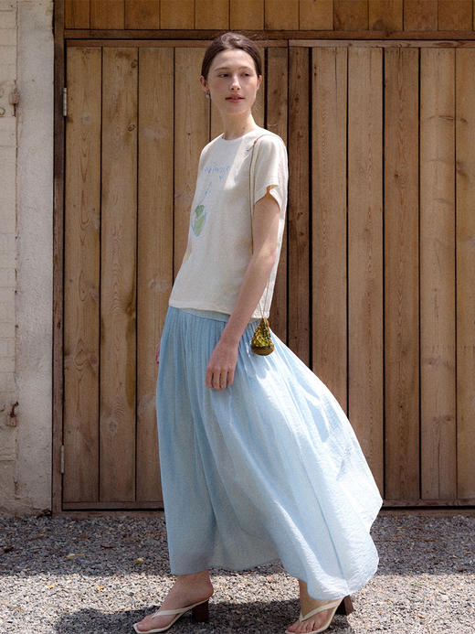 Even Vintage | 棉混纺 竹节纹理夏日绘梨印花休闲百搭短袖T恤新 商品图1