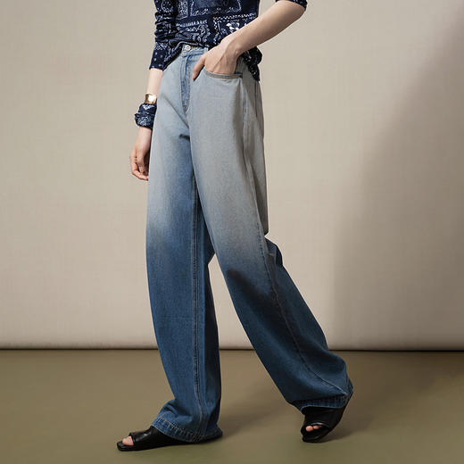 【林栖设计小店】（现货）【送方巾】【牛仔系列】渐变牛仔裤百搭直筒显瘦2025早秋新款长裤女G1653008 商品图1