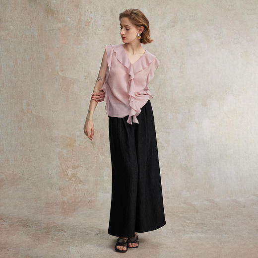 C+IMPRESS/西嘉天丝羊毛混纺 优雅法式浪漫荷叶边V领衬衫无袖上衣CS2502119 商品图2