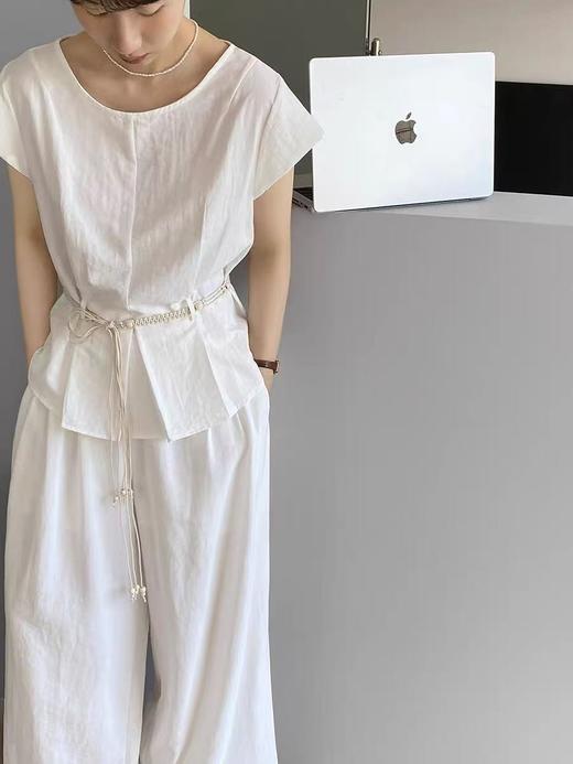 套装【韩系2025】2535棉麻飞飞袖上衣➕阔腿裤两件套-喜出 商品图0