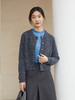 复古蓝色立领衬衫女秋季新款韩版宽松显瘦单排扣刺绣前短后长上衣 商品缩略图1