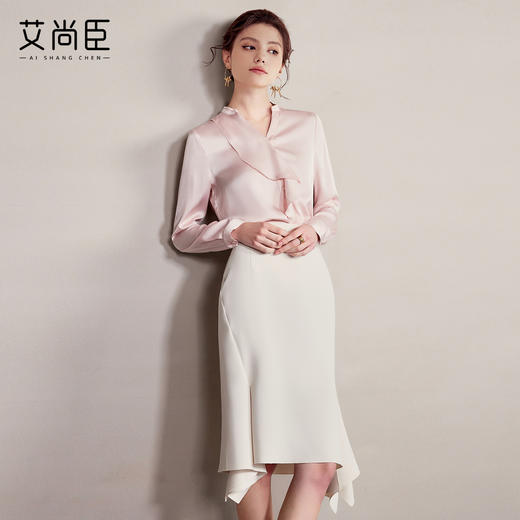 艾尚臣通勤时尚套装衬衫套裙女高级感减龄洋气半身裙金秘书两件套 商品图4