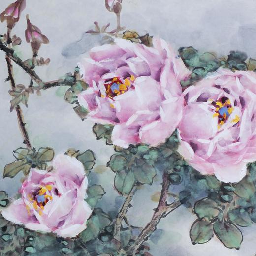 叶泉《粉月季》国画原作45CM*45CM 手绘宣纸花卉作品 商品图4