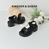 经典鲨2025年夏季新品黑色显瘦露趾中粗跟魔术贴通勤凉鞋女KW287-529011 商品缩略图0