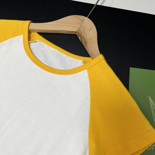 【选2件15元-NO退】110 白拼黄插肩袖全棉T恤-微脏-喜出 商品图1