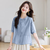 丁摩 休闲短袖衬衫女夏季新款时尚减龄宽松休闲圆领上衣5ZF-8018 商品缩略图2