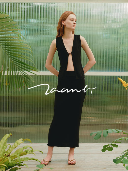 ZAANLI｜ZNSS25042 亚麻粘纤微光串珠马甲针织背心 [ 浅银白 / 雾黑 ] 商品图6