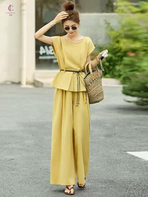 套装【韩系2025】2535棉麻飞飞袖上衣➕阔腿裤两件套-喜出 商品图6