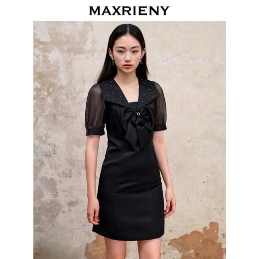 MAXRIENY法式浪漫感修身裙子缎面小黑裙(货号:MS88DR534) 商品图2