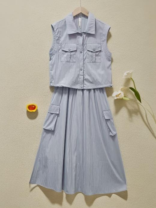 套装【韩系2025】838灰蓝超美色系工装风无袖上衣➕半身裙-喜出 商品图2