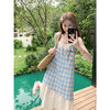 <曾小咸推荐>假两件拼接格纹吊带连衣裙 商品缩略图0