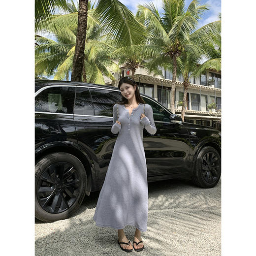 EKOOL衣库气质圆领长袖连衣裙女春秋2025新款修身显瘦内搭长裙子 商品图0