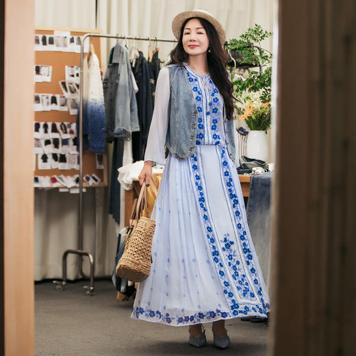 【林栖设计小店】【现货】明月花真丝轻凉马面裙2025秋季新款天丝绒绣复古半身裙女1953042 商品图2