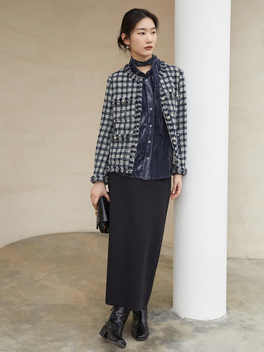 黑色高腰开叉半身长裙 垂感直筒中长裙 通勤知性风秋冬显瘦百搭裙装 商品图1