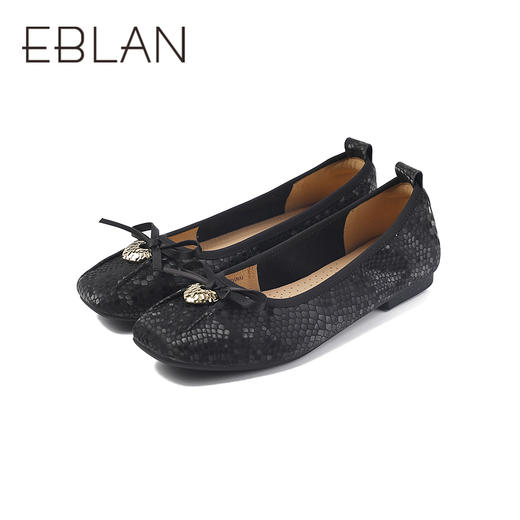 伊伴秋季动物纹鞋面蛇纹图案褶皱设计便鞋单鞋B25461701 商品图4