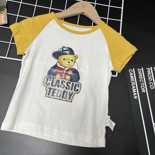 【选2件15元-NO退】100黄色插肩袖小熊短袖T恤-微脏-喜出 商品图0