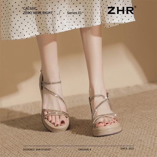 ZHR则则5CM坡跟凉鞋女闪耀水钻夏季仙女风凉鞋女外出百搭气质凉鞋 商品图8