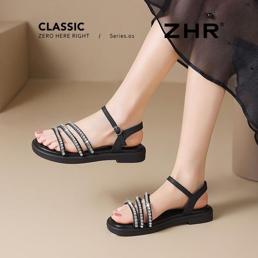 ZHR则则优雅气质细带水钻凉鞋女鞋2025夏季新款舒适平底凉鞋 商品图8