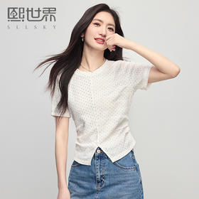【专属特价】熙世界波尔卡波点短袖T恤女收腰显瘦2025夏日新款设计感修身上衣