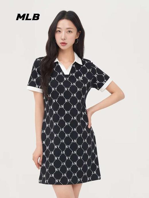 MLB 夏季新款女款满印钻石老花polo领时尚 运动连衣裙 商品图1