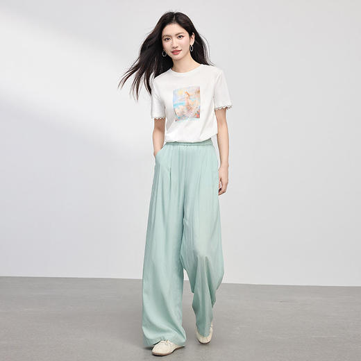 【专属特价】熙世界淡人穿搭夏日通勤套装女新款休闲印花T恤薄款阔腿裤两件套 商品图4