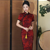 日常压皱醋酸缎国风红色长款中老年改良旗袍XL1233 商品缩略图3